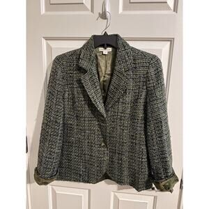 Coldwater Creek Womens Classic PreppySuit Blazer Tweed Green Gray Jacket Size 14